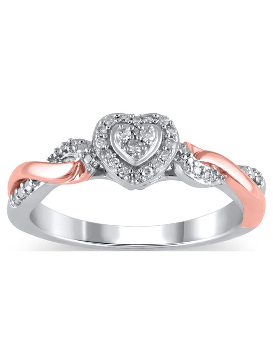 1/10 Carat T.W. (I3 clarity, I-J color) Hold My Hand Diamond Heart Promise Ring in Sterling Silver with 14K Rose Gold Plating, Size 6