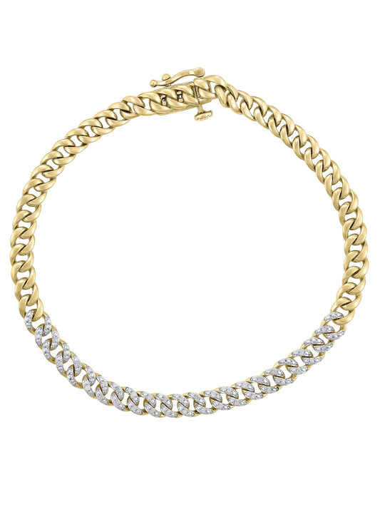 1/5 Carat T.W. Brilliance Fine Jewelry Diamond Cuban Link Chain Bracelet in 14k Yellow Gold Plated Sterling Silver, Length 7.25'